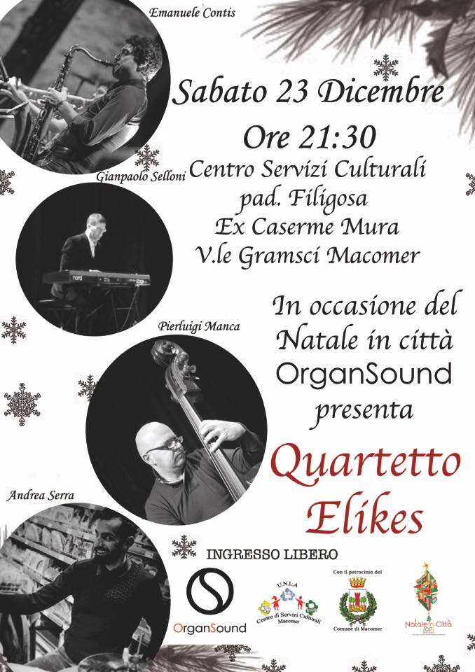 Quartetto Elikes in concerto! Sabato 23 Dicembre ore 21,30