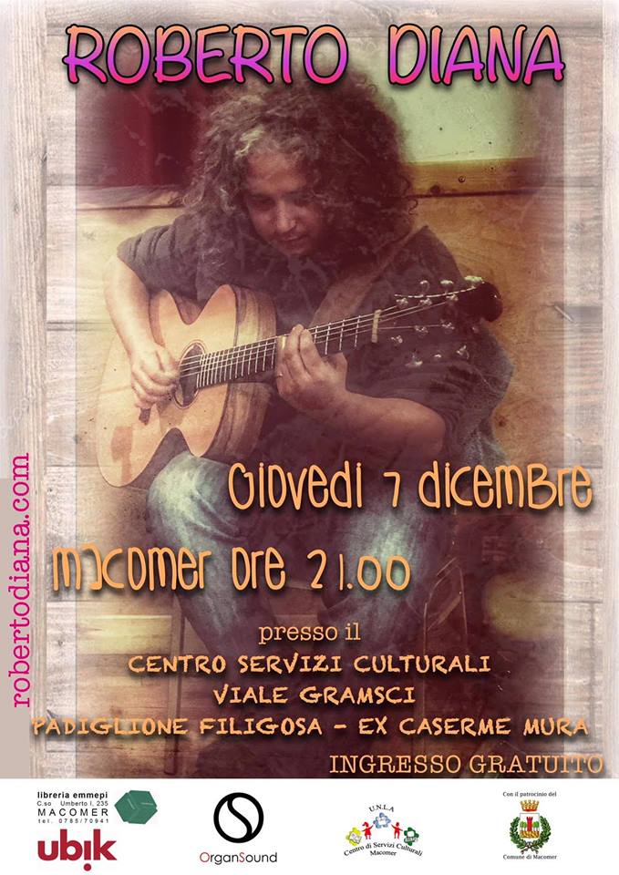 Roberto Diana in concerto. Giovedì 7 Dicembre ore 21.