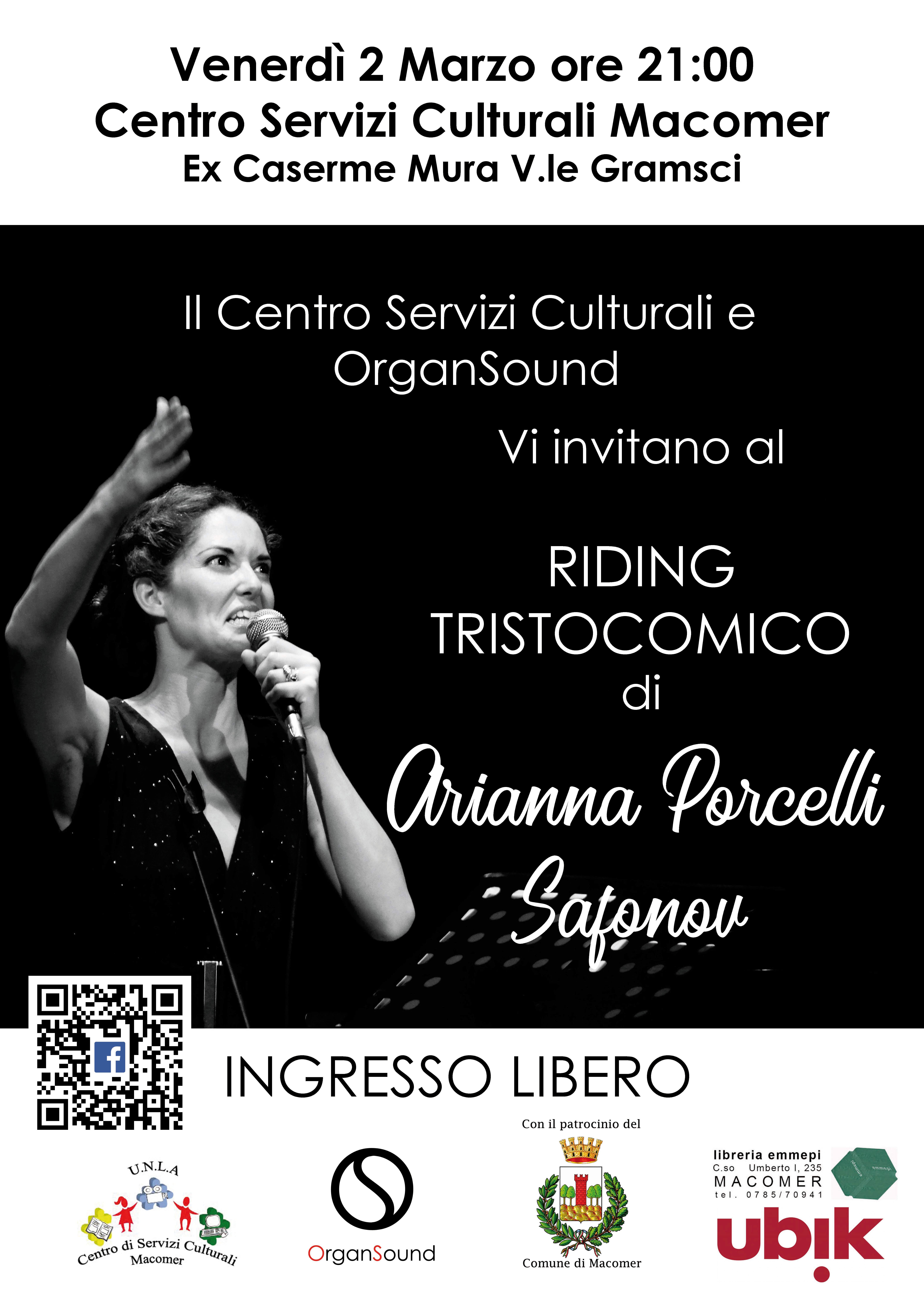 “Riding Tristocomico” di Arianna Porcelli Safanov. Venerdì 2 Marzo ore 21 al Centro