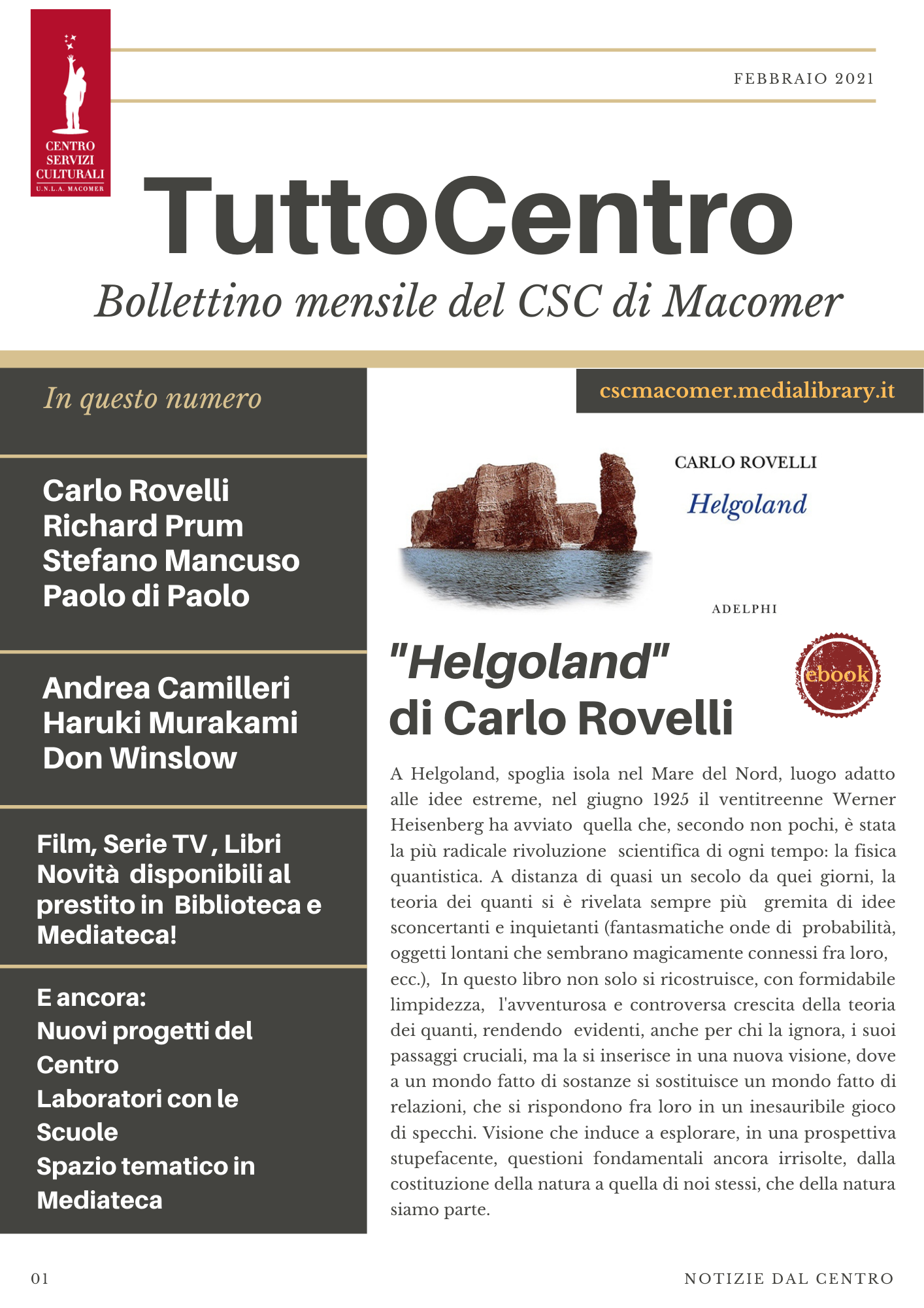 TuttoCentro – Febbraio. Bollettino mensile del Centro Servizi Culturali di Macomer.