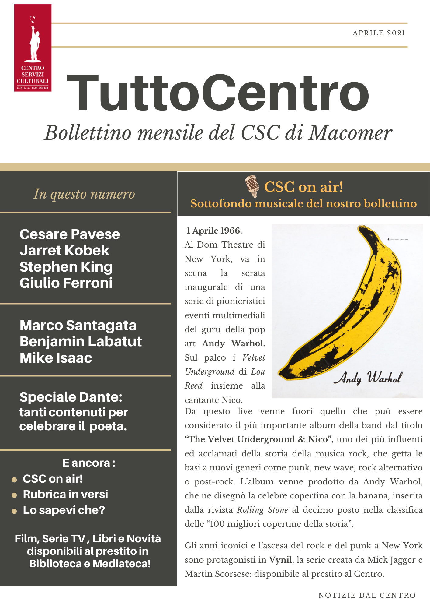 TuttoCentro – Aprile. Bollettino mensile del Centro Servizi Culturali di Macomer